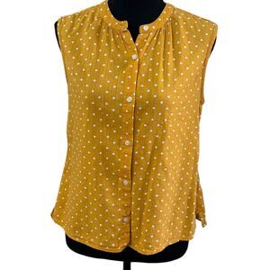 Old Navy Yellow Sleeveless Button Down White Polka Dots Cotton XS